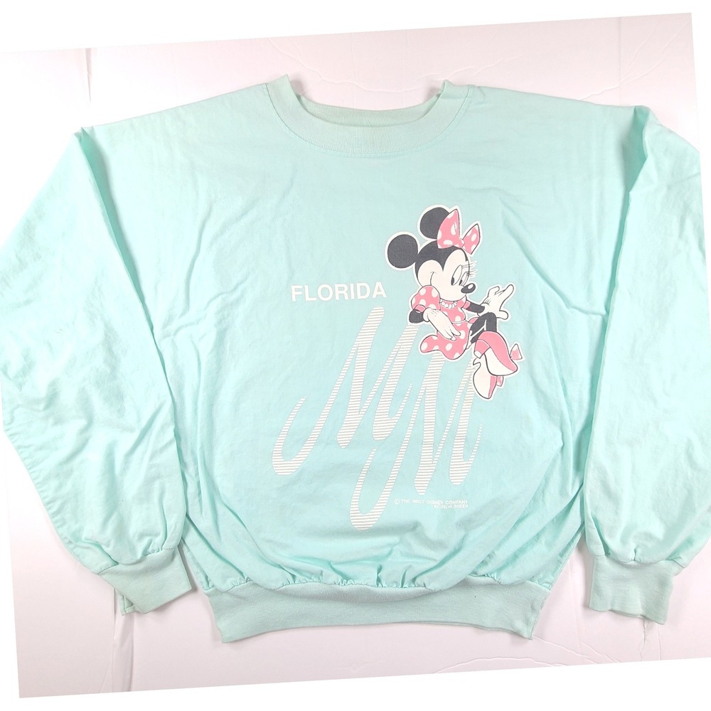 VTG Velva Sheen Disney‎ Minnie Mouse Florida Sweatshirt Womens Green Large USA